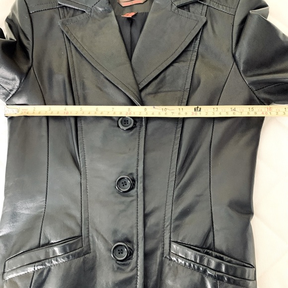 Danier Black Genuine Leather Blazer Button Jacket Goth Matrix Double Collar XXS - Picture 13 of 16